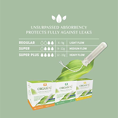Organyc 100% Certified Organic Cotton Tampons, Plant-Based Eco-Applicator, Regular Flow, 16 Count Organyc