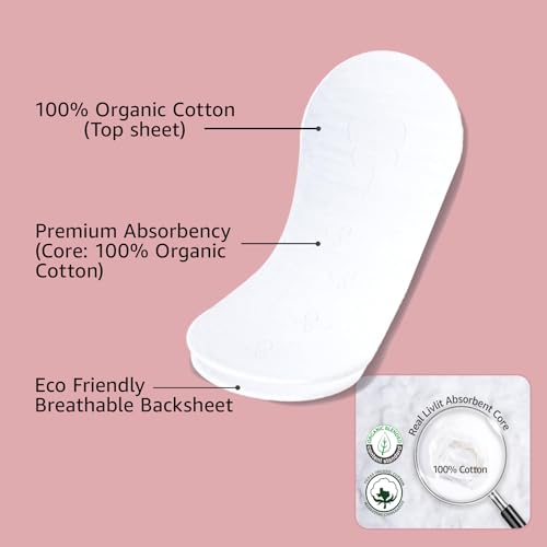 Livlit Ultra Thin Panty Liners Sanitary Pads, 100% Certified Organic Cotton from Texas, Light Absorbency LIVLIT