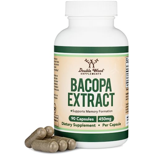 Bacopa Monnieri Capsules 20% Bacosides 450mg, 90 Count (Manufactured in USA Double Wood Supplements
