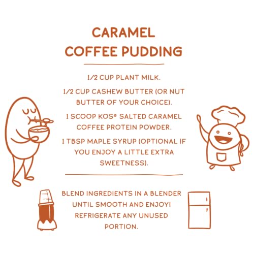 KOS Organic Vegan Protein Powder with 50mg Caffeine, Salted Caramel Coffee