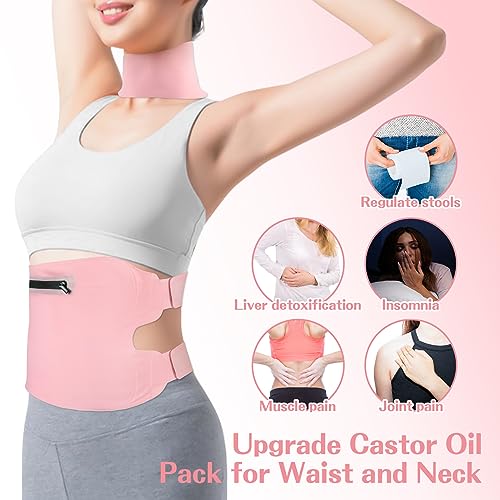 Fshyos Upgrade Castor Oil Wrap Plus Size Kit with Unrefined Castor Oil for Liver Detox
