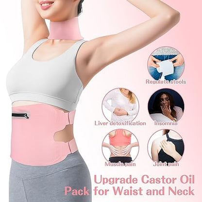 Fshyos Upgrade Castor Oil Wrap Plus Size Kit with Unrefined Castor Oil for Liver Detox