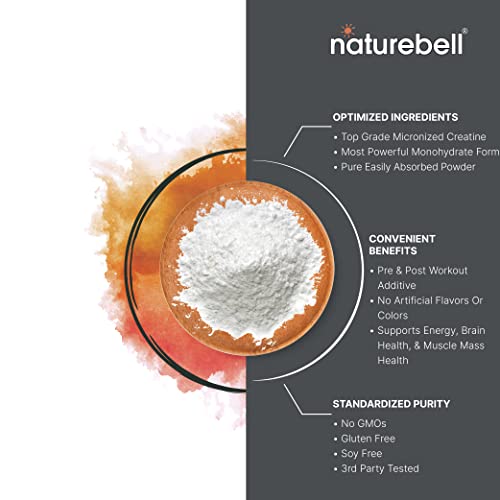 NatureBell Creatine Monohydrate Powder 500 Grams, 5000mg Per Serving NatureBell