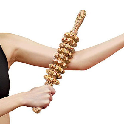 Deston Wooden Massager Handheld Roller Trigger Point Massager Stick for Fascia, Cellulite