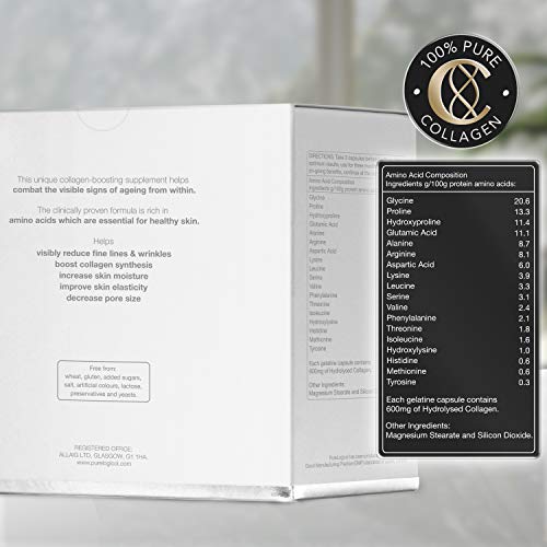 Collagen Supplement, Best Hydrolysed Collagen Peptides, 3 Months Supply for Younger Looking Skin Purelogicol