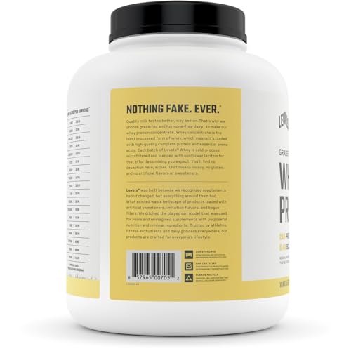 Levels Grass Fed 100% Whey Protein, No Hormones, Vanilla Bean, 5LB