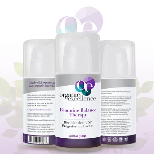 Organic Excellence Feminine Balance Therapy - USP Bio-Identical Progesterone Cream - 3 oz Organic Excellence