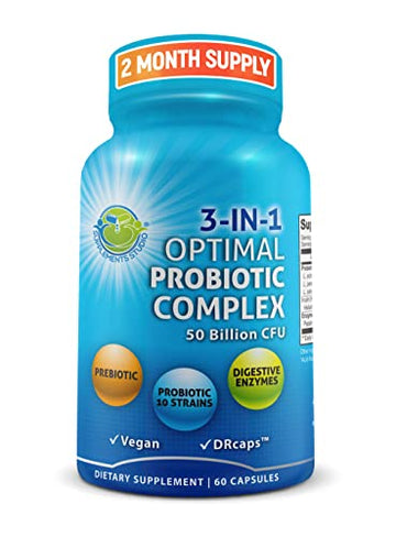 Probiotics with Digestive Enzymes and Prebiotic for Women and Men - 3-In-1 Vegan Probiotic
