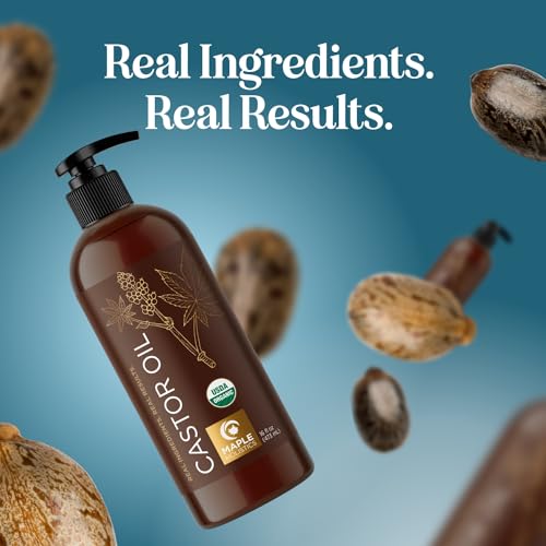 Hexane Free Organic Castor Oil - USDA Organic Castor Oil for Body Detox Hair Growth & Skin Care Maple Holistics