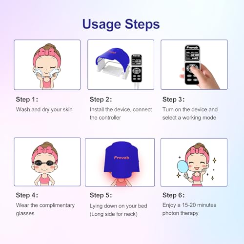 Frovab 7 in 1 Colors LED Light Therapy Mask, Red & Blue Face Mask Light Therapy, Portable & Flexiable