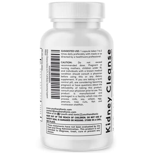 Youth & Tonic Kidney Cleanse Detox for Residual Metabolic Waste & Excess Body Water for Urinary Tract Youth & Tonic