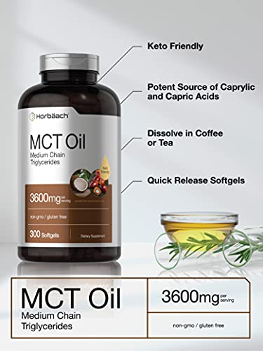 Keto MCT Oil Capsules 3600mg | 300 Softgels | Coconut Oil Pills | Non-GMO and Gluten