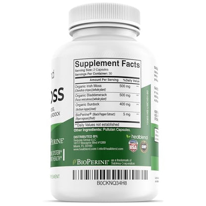 healblend Organic Irish Moss, Bladderwrack, Burdock, & BioPerine - 1405mg with Black Pepper