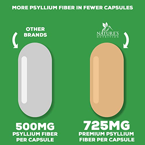High Absorption Psyllium Husk Capsules 1450mg, Natural Soluble Fiber Supplement Non-GMO Nature's Nutrition