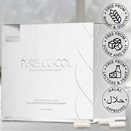 Collagen Supplement, Best Hydrolysed Collagen Peptides, 3 Months Supply for Younger Looking Skin Purelogicol