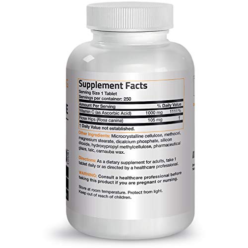 Bronson Vitamin C 1000 mg with Rose Hips Sustained Release, 250 Tablets Bronson