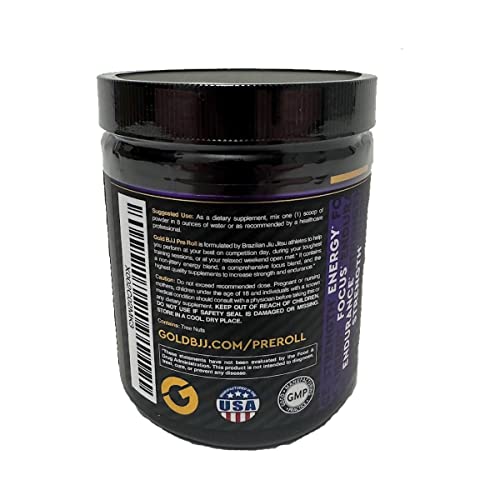 Gold BJJ PreRoll - Jiu Jitsu Pre Workout Supplement for Energy, Focus, and Endurance - Martial Arts Specific Pre-Workout Powder Formula with Natural Flavors (Acai Berry, 30 Servings)