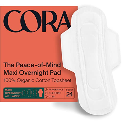 Cora Organic Cotton Topsheet Maxi Pads | Ultra Thin Period Pads with Wings | Maxi Overnight