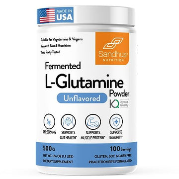 Sandhu's L-Glutamine - 100 Servings -Made in USA -500 Gram- Non-GMO- Amino 