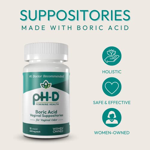 pH-D Feminine Health - Boric Acid Starter Bundle - pH-D Boric Acid Vaginal Suppositories 12 Count pH-D Feminine Health Support