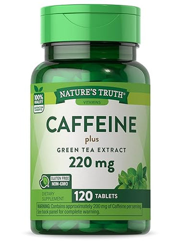 Caffeine Pills | 220mg | 120 Count | with Green Tea Extract | Vegetarian, Non-GMO & Gluten