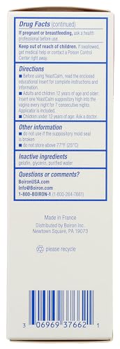 Boiron YeastCalm Homeopathic Suppositories for Yeast Infections, Burning, Discharge
