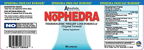 Absolute Nutrition Thermogenic Fat Burners, Nophedra Capsules, 80 Count Bottle Absolute Nutrition