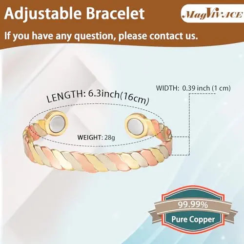 MagVIVACE Women Copper Magnetic Bracelet for Arthritis, Pure Copper Jewelry, Lymph Detox Bracelets MagVIVACE