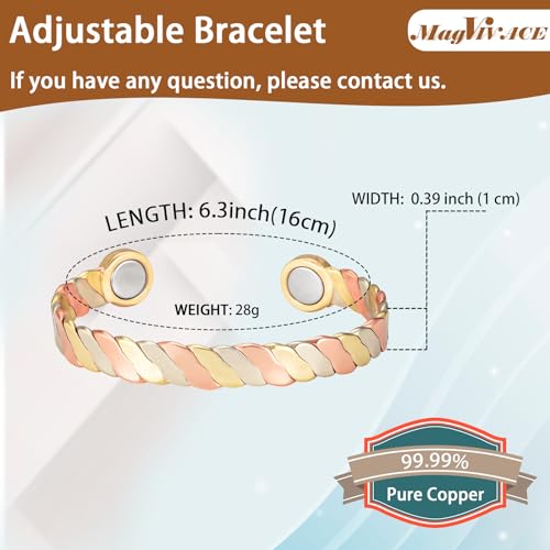 MagVIVACE Women Copper Magnetic Bracelet for Arthritis, Pure Copper Jewelry, Lymph Detox Bracelets MagVIVACE