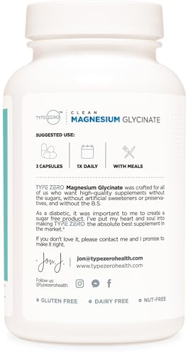 Type Zero Magnesium Glycinate (210mg | 180 Capsules) Pure, Non-GMO, Gluten Free