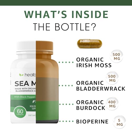 healblend Organic Irish Moss, Bladderwrack, Burdock, & BioPerine - 1405mg with Black Pepper healblend