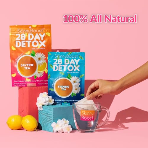 SkinnyBoost 28 Day Detox Tea Kit-1 Daytime (28 Bags) 1 Evening (14 Bags) Non GMO SkinnyBoost