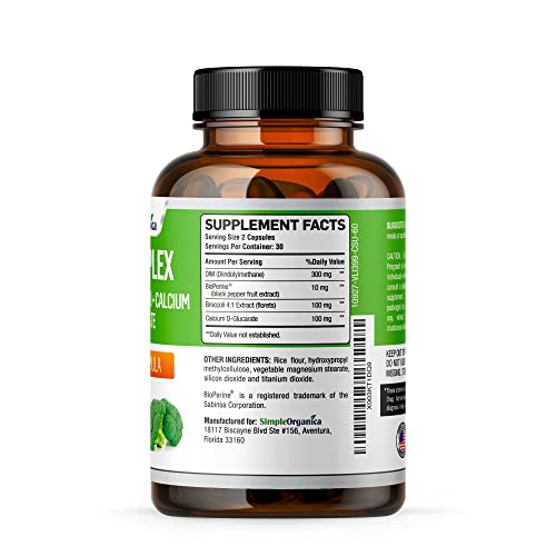 Simple Organica DIM Supplement for Women and Men 300mg with BioPerine, Broccoli Simple Organica