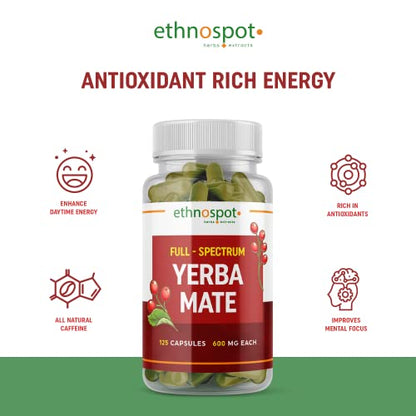 Full Spectrum Yerba Mate Capsules - Boosts Energy & Mental Focus - Supports Health
