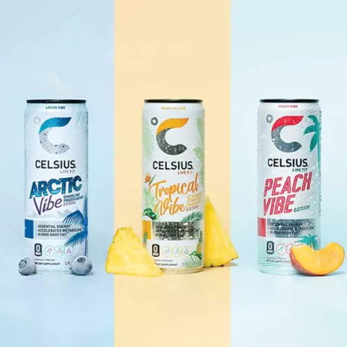 CELSIUS Energy Drink |Functional Essential Energy Drink Peach Vibe, Tropical and Arctic BETRULIGHT