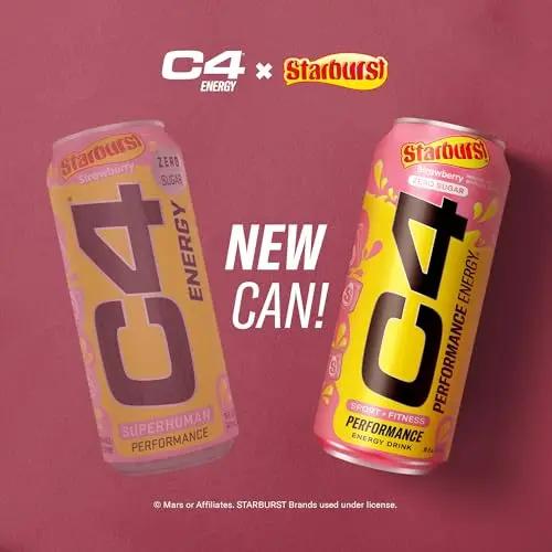 Cellucor C4 Energy Drink, STARBURST Strawberry, Carbonated Sugar Free Pre Workout