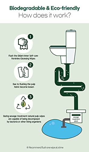 Oldam Feminine Flushable Wipes: 100% Vegan, pH-Balanced, Moisturizers & Essential Oils, Sensitive Skin Oldam