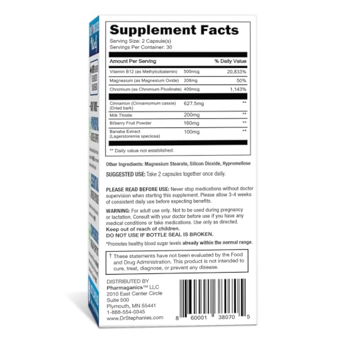 Blood Sugar 24 Hour - 7 in 1 Formula with Cinnamon, Banaba, Chromium, Milk Thistle Pharmaganics