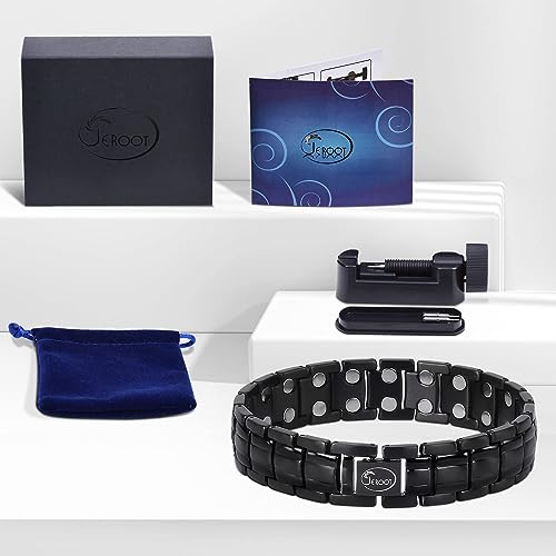 JEROOT Magnetic Bracelets for Men, Pure Titanium Double Row Strong Magnets