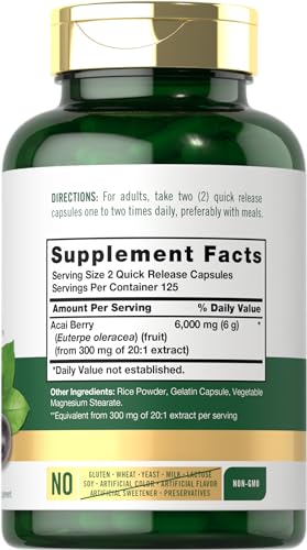 Carlyle Acai Berry Capsules 6000mg | 250 Count | Non-GMO & Gluten Free Acai Berry