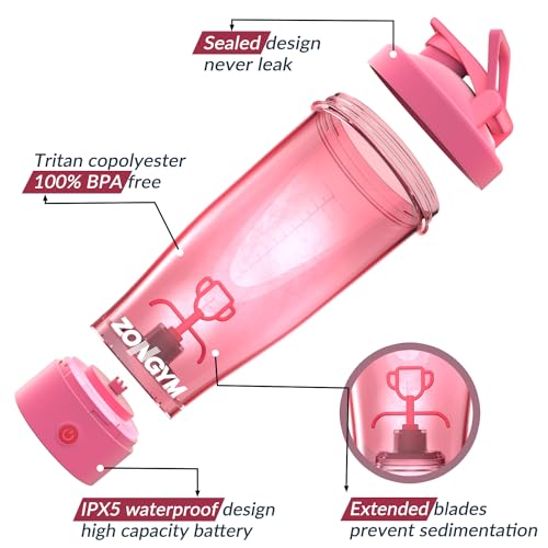 Electric Protein Shaker Bottle, 24 oz USB Rechargeable Blender Bottles, Shaker Bottles ZonGym