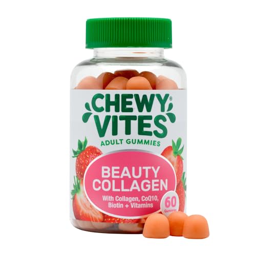 Chewy Vites Beauty Collagen 60 Gummy Vitamins |Hydrolised Collagen, CoQ10, Biotin + Vitamins | 1 Month Supply | Real Fruit Juice | Berry Flavour | 2-a-Day | CHEWY VITES