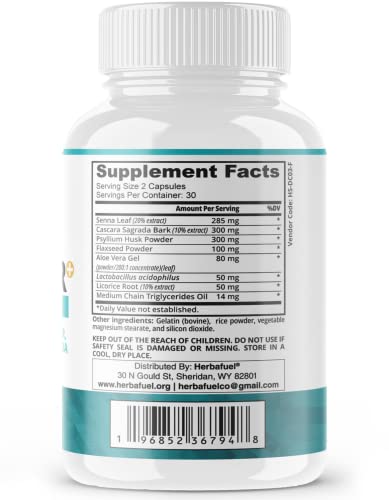Herbafuel Colon Cleanse - Supports Detox, Gut Health, & Bloating Relief - Contains Herbs
