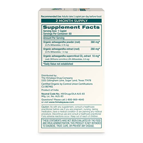 Himalaya Organic Ashwagandha, 60 Day Supply, Herbal Supplement for Stress Relief