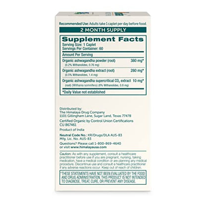 Himalaya Organic Ashwagandha, 60 Day Supply, Herbal Supplement for Stress Relief