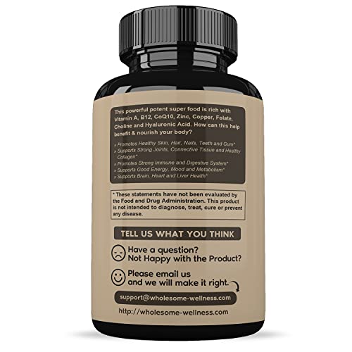 Grass Fed Desiccated Beef Liver Capsules (180 Pills, 750mg Each) - Natural Iron, Vitamin A Wholesome Wellness