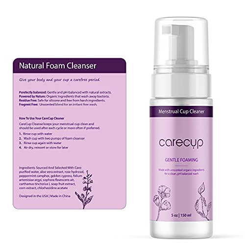 CareCup Menstrual Cup Cleaner - Unscented Foaming Sterilizer Wash for Silicone Period discs - Wipes Clean CareCup