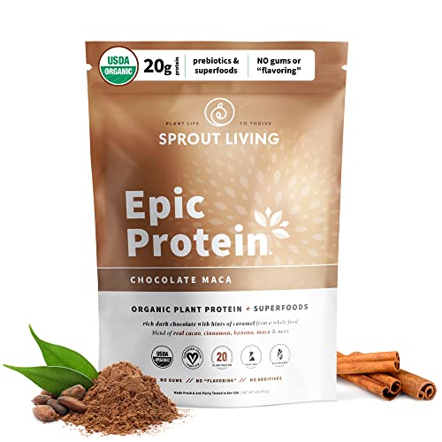 Sprout Living Epic Protein, Plant Based Protein & Superfoods Powder, Chocolate Maca 