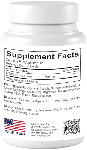 Dr.WellMe L-Tyrosine 500mg Capsules, Dietary supplements-120 Capsules