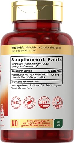 Carlyle Vitamin K2 Supplement 100mcg | K2 MK7 | 150 Softgels | Non-GMO